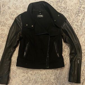 Mackage Black Denim Jacket with Leather sleeves